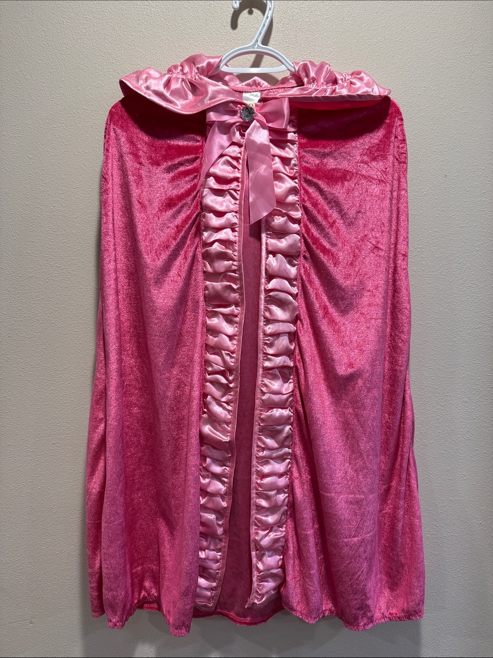 5-9 yrs Pink Velvet Ruffle-Trim Princess Fairy Hooded Cape